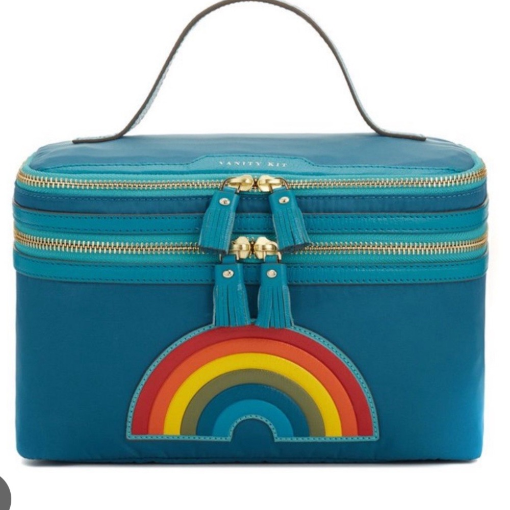 Anya Hindmarch Teal Cosmetic Case with Rainbow Accent